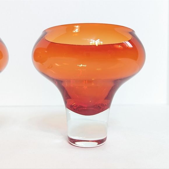 Mid Century Coupe Glass Set of 2 Amber Orange Vintage Retro - Picture 2 of 12